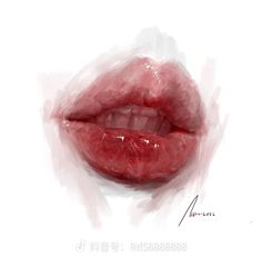 an artistic painting of a red lip on a white background