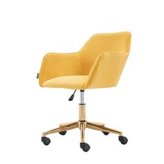 a yellow office chair with wheels and casteors