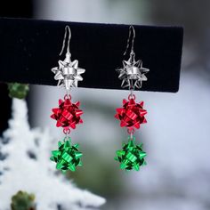 New Christmas Present Bow Earrings Holiday Dangle Jewelry, Christmas Dangle Jewelry For Celebration, Dangle Jewelry For Christmas Celebration, Christmas Celebration Jewelry With Matching Earrings, Holiday Dangle Jewelry For Gifts, Festive Holiday Dangle Jewelry, Dangle Earrings As Holiday Gifts, Holiday Dangle Jewelry Gift, Dangle Earrings For Holiday Gift