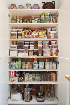 an organized pantry with lots of food items