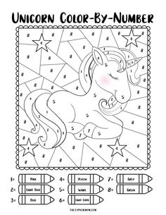 the unicorn color by number worksheet