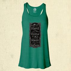 Herd, Home, Rest, Refuge - Flowy Racerback Tank - Kelly. $8 from every item purchased will be donated to The Elephant Sanctuary in Tennessee | FLOAT Apparel Athletic Tank Tops, Favorite Places