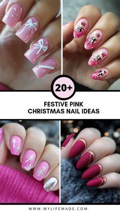 Soft Christmas Nails, Pink Christmas Nail Ideas, Christmas Nail Designs Pink, Pink Winter Nails Acrylic, Pastel Christmas Nails, Pink Christmas Nail Designs, Christmas Nails Pink, Pink Christmas Nail, Sparkly Christmas Nails