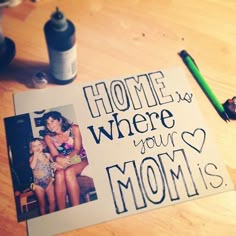 a mother's day card with the words home is where your mom is on it