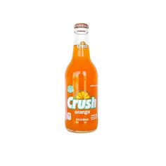 a bottle of crush orange juice on a white background