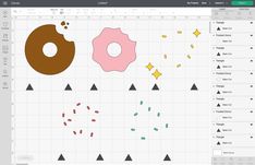 a computer screen with various shapes and sizes on it, including doughnuts in different colors