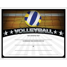 a volleyball certificate with the word volley ball on it