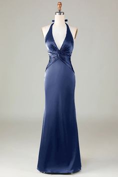 Open Back Evening Gown, Dark Navy Bridesmaid Dresses, Satin Bridesmaid Dress, Neck Deep, Satin Bridesmaid Dresses, Sophisticated Dress