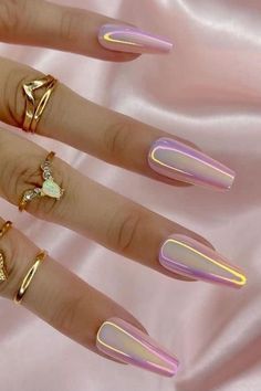 Nude Manicure, Nails March, March Nails, Unghie Nail Art, April Nails, Golden Nails, Holographic Nails, Coffin Nails Designs