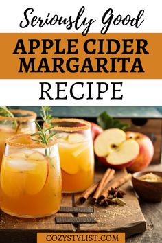 apple cider margarita recipe on a cutting board