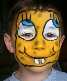 Cartoon Face Paint, Spongebob Faces, Face Doodles, Cheek Art, Face P, Spongebob Party