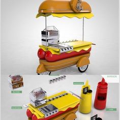 an image of a hot dog cart with ketchup and mustard