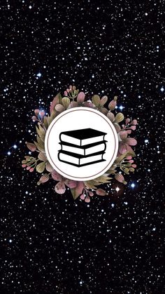 the book is surrounded by flowers and leaves in front of a black background with stars