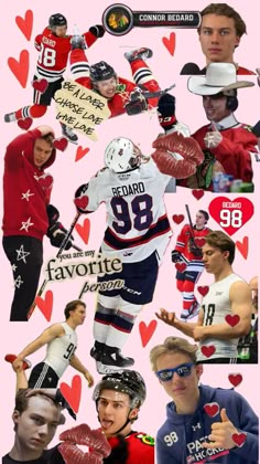 the collage has many different pictures and words on it, including one man wearing a jersey