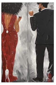 a painting of a man and woman dressed in red