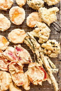 some food is laying out on a cooling rack