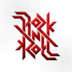 the letters are made up of red and black ink on a white paper background that says rock n roll