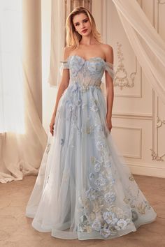 Andrea and Leo A1246 Dress Long Ball Dresses, Andrea And Leo, Prom 2024, Formal Ball Gown, A Line Evening Dress, Boned Bodice, Tulle Sleeves, Designer Prom Dresses, Dress Dusty