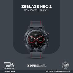 the new zeblaze neo 2 watch is available in red, black and grey