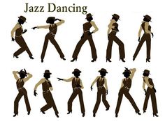 the silhouettes of jazz dancers are shown in various poses and positions, including their hands on their hips