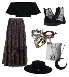 Witch Vibes Outfit, Hippie Goth Aesthetic, Black Floral Maxi Skirt, Hippie Goth, Boho Witch, Strega Fashion, Combat Boots Black, Boho Goth, Witch Vibes