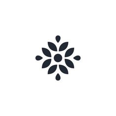 a black and white flower logo on a white background