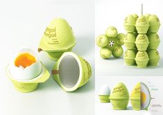 an egg holder with eggs in it and several other designs on the side, including one that is shaped to look like an egg