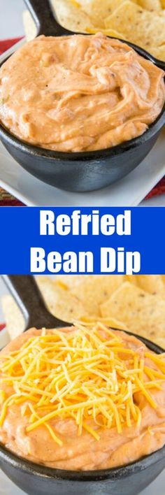 an image of refried bean dip in a skillet