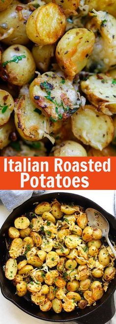 the different types of roasted potatoes are shown in this collage with text overlay