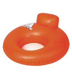 an orange inflatable float sitting on top of a white surface