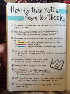 an open notebook with instructions on how to take notes from textbooks