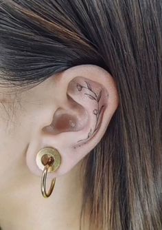 a close up of a person with ear piercings on their ears and behind the ear