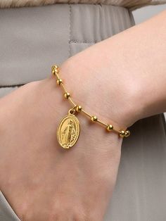 1pc Fashionable 18K Gold Plated Virgin Mary Bead Separated Chain Stainless Steel Bracelet For Women Yellow Gold    Stainless Steel     Women Fashion Jewelry, size features are:Bust: ,Length: ,Sleeve Length: Gold Collar, Watches Women Fashion, Bracelet For Women, Kids Sleepwear, Virgin Mary, Steel Bracelet, Stainless Steel Bracelet, Maternity Bag, Madonna