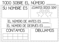 the spanish language worksheet for children to learn with numbers and symbols, including hands