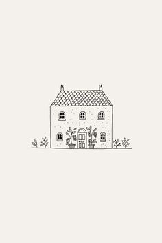 a black and white drawing of a house