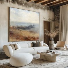 Modern Abstract Art Seascape Cnvans Wall Art Contemporary Large Abstract Coastal Painting Beach Abstract, Modern Landscape Painting, Elegant Artwork, Contemporary Landscape Painting, Modern Landscape, Professional Painters, Chic Living, Linen Canvas, Contemporary Home Decor