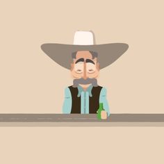 a man wearing a cowboy hat and holding a beer in front of his face while sitting at a bar