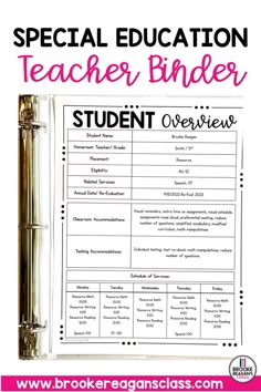 a binder with the words special education teacher binder on it and an image of a