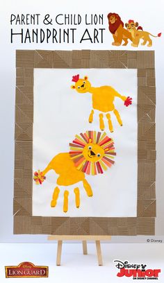 the lion and the lamb handprint art project for kids is displayed on an easel