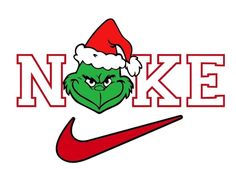 the grin face is wearing a santa's hat on top of a nike logo