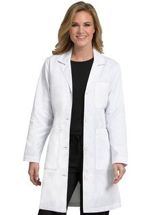 The tailored details and simple pockets of this women’s doctor reflect the classic style. The addition of a back hem vent and open side access slits ensures function and fit. POLY RAYON STRETCH 63% polyester/ 34% rayon/3% spandex Two large patch pockets Chest pocket with pen slot Open side access slits Waist-cinching sewn down back band detail Size XS-3X Length: 37” Hands Women, Women's Lab Coat, Healing Hands Scrubs, Doctor Coat, Medical Outfit, Lab Coats, Kurta Neck Design, Healing Hands, White Coat