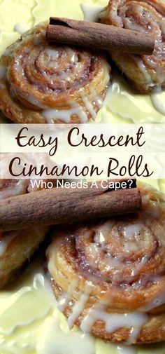 cinnamon rolls with icing and cinnamon sticks