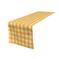 a yellow and white checkered table runner on a white background with an orange border