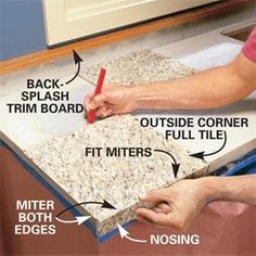 a woman is working on a counter top with the words below it and instructions for how to install