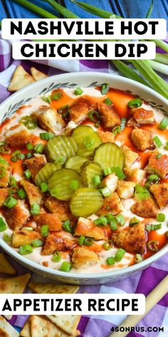 an appetizer recipe for nashville hot chicken dip with celery and jalapenos