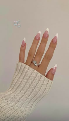 French Tip Acrylic Nails Long Almond, Classy Almond Nails French Tips, Milky White Base French Nails, Big French Tip Nails, Nail Ideas Almond Shape Classy, Long Almond Acrylic Nails French Tip, White French Tip With Pink Base, Korean French Tip Nails, Long Oval French Tip Nails