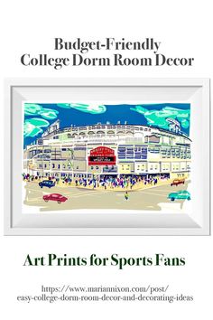 Art print of Chicago's Wrigley Field College Dorm Decor Ideas, Dorm Decor Ideas, College Dorm Decor, Sports Wall Decor, Field Art, Student Room, College Dorm Room Decor, Dorm Living, College Room