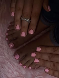 Nails And Feet Set Pink, Plain Pedicure Ideas, Bubblegum Pink Square Nails, Acrylic Full Set Nails, Classiest Nails, Hand And Toe Nails Matching, Real Nails Painted, Nails And Toes Set