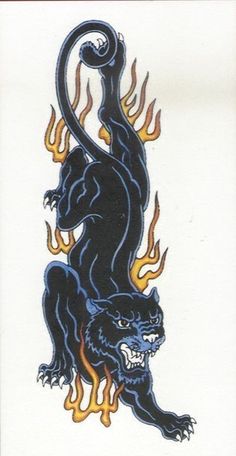 an image of a black panther with flames on it's back and the tail