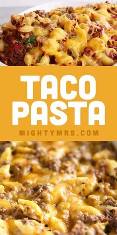 taco pasta casserole with cheese and meat in it on a white plate